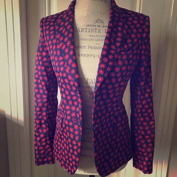 Alice & Olivia navy floral print fitted blazer - Picture 1 of 6